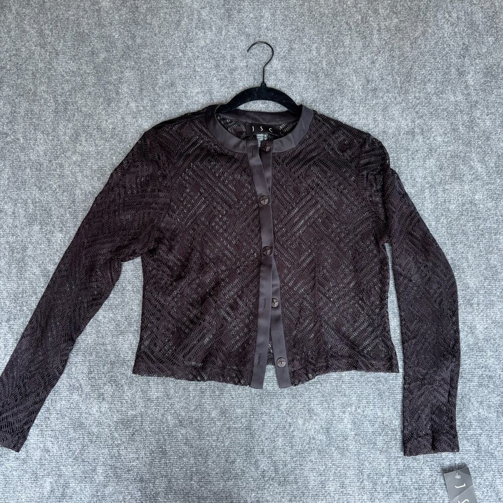 NWT Vintage 90s JS Collections Black Lace Cropped Jacket Sheer Goth Size 10